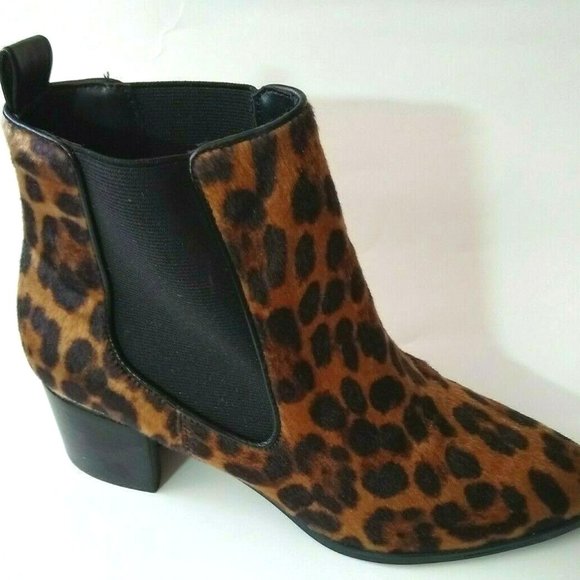 NEW NINE WEST Leopard Faux Fur Fashion Ankle Boots - Picture 1 of 4